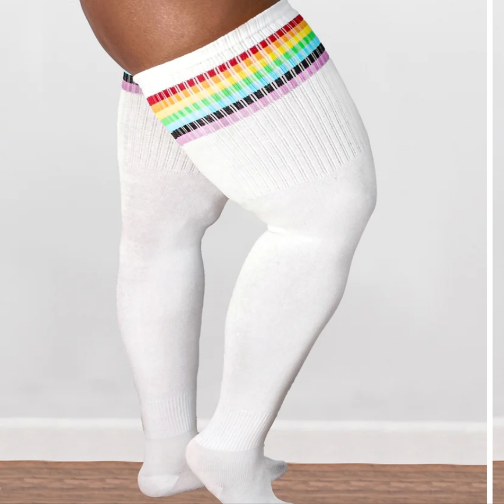 NWT/NIP Rainbow Stripe Thunda Thighs Long Thigh High Socks